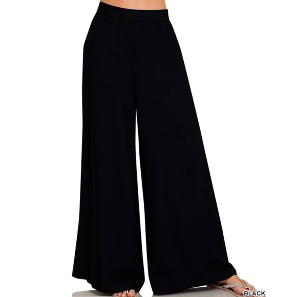 698 • Black Wide Leg Cool Draped Trousers - Picture 1 of 3